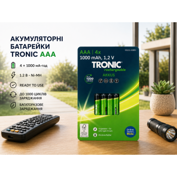 Акумуляторні батареї TRONIC Ni-MH HR03 ААA 4шт 1000 mAh (PS-302504) Акумуляторні батареї TRONIC Ni-MH HR03 ААA 4шт 1000 mAh (PS-302504)