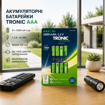 Акумуляторні батареї TRONIC Ni-MH HR03 ААA 8шт 1000 mAh (PS-202528) Акумуляторні батареї TRONIC Ni-MH HR03 ААA 8шт 1000 mAh (PS-202528)