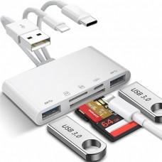 OTG адаптер Herfair перехідник картрідер SD / TF to USB / Lightning / Type-C White (R3873) OTG адаптер Herfair перехідник картрідер SD / TF to USB / Lightning / Type-C White (R3873)