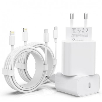 Комплект Зарядний пристрій GEJIN ‎CA-15T-F  з швидкою зарядкою 25 Вт USB-C - Lightning для Apple iPhone 2 шт. White (R3924)